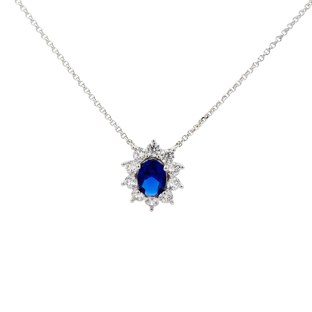 925 STERLING SILVER NECKLACE WITH BLUE CUBIC ZIRCONIA