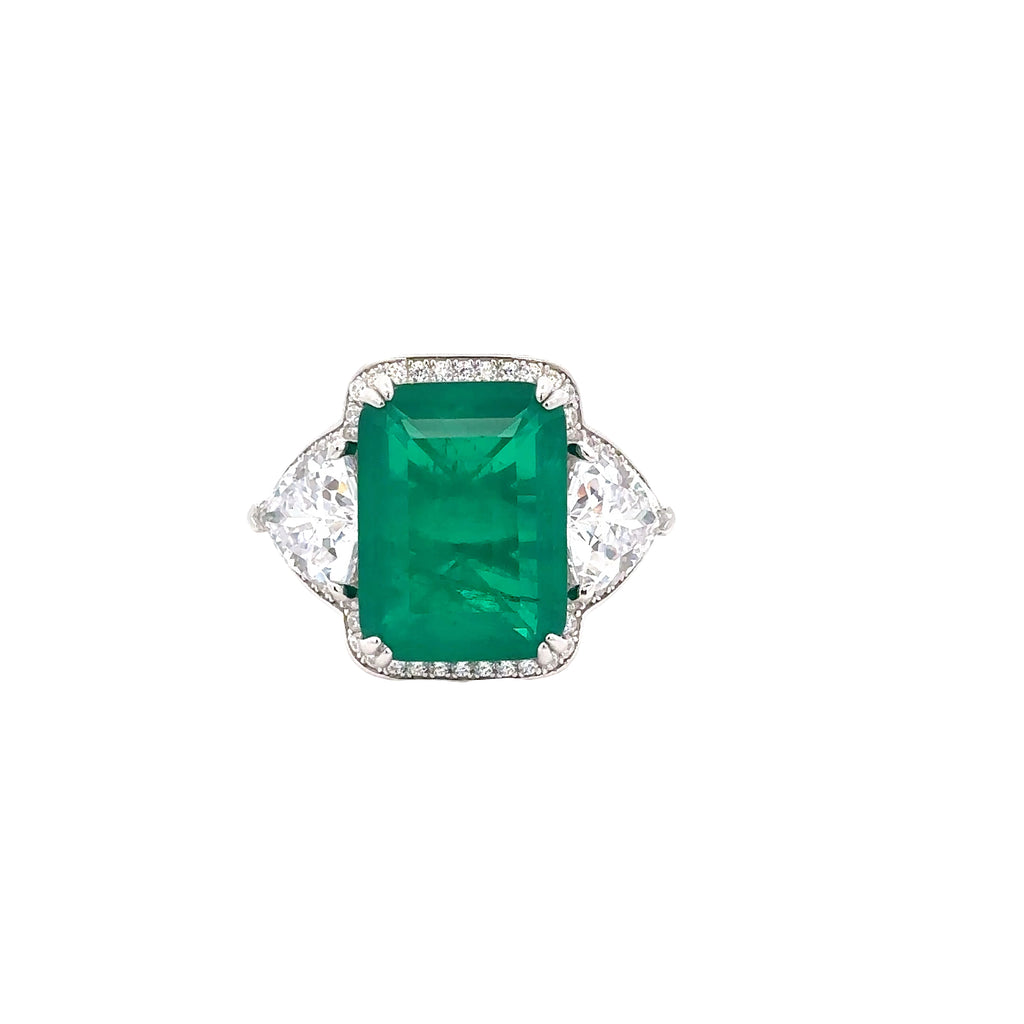 ELEGANT 925 STERLING SILVER RING WITH GREEN AND CUBIC ZIRCONIA STONES