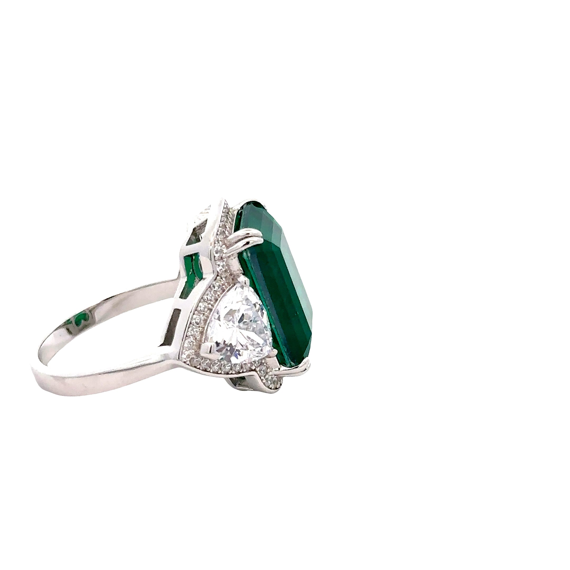 ELEGANT 925 STERLING SILVER RING WITH GREEN AND CUBIC ZIRCONIA STONES