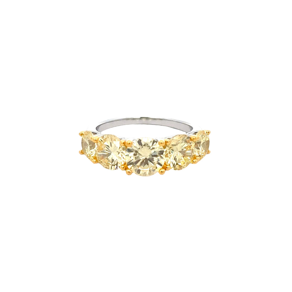 GOLD-PLATED 925 STERLING SILVER RING WITH FIVE YELLOW ZIRCONIA STONES