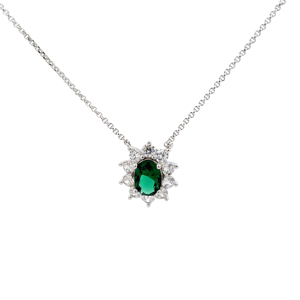 925 STERLING SILVER NECKLACE WITH GREEN CUBIC ZIRCONIA