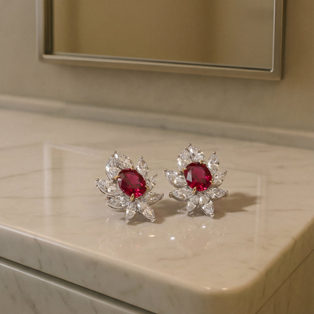 CRIMSON PETAL STUD EARRINGS