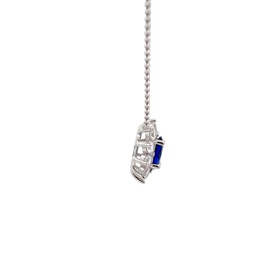 925 STERLING SILVER NECKLACE WITH BLUE CUBIC ZIRCONIA