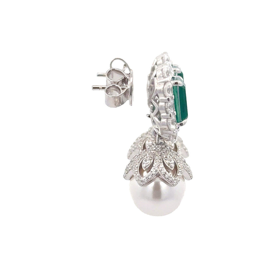 GREEN EMERALD AND CZ EARRINGS 925