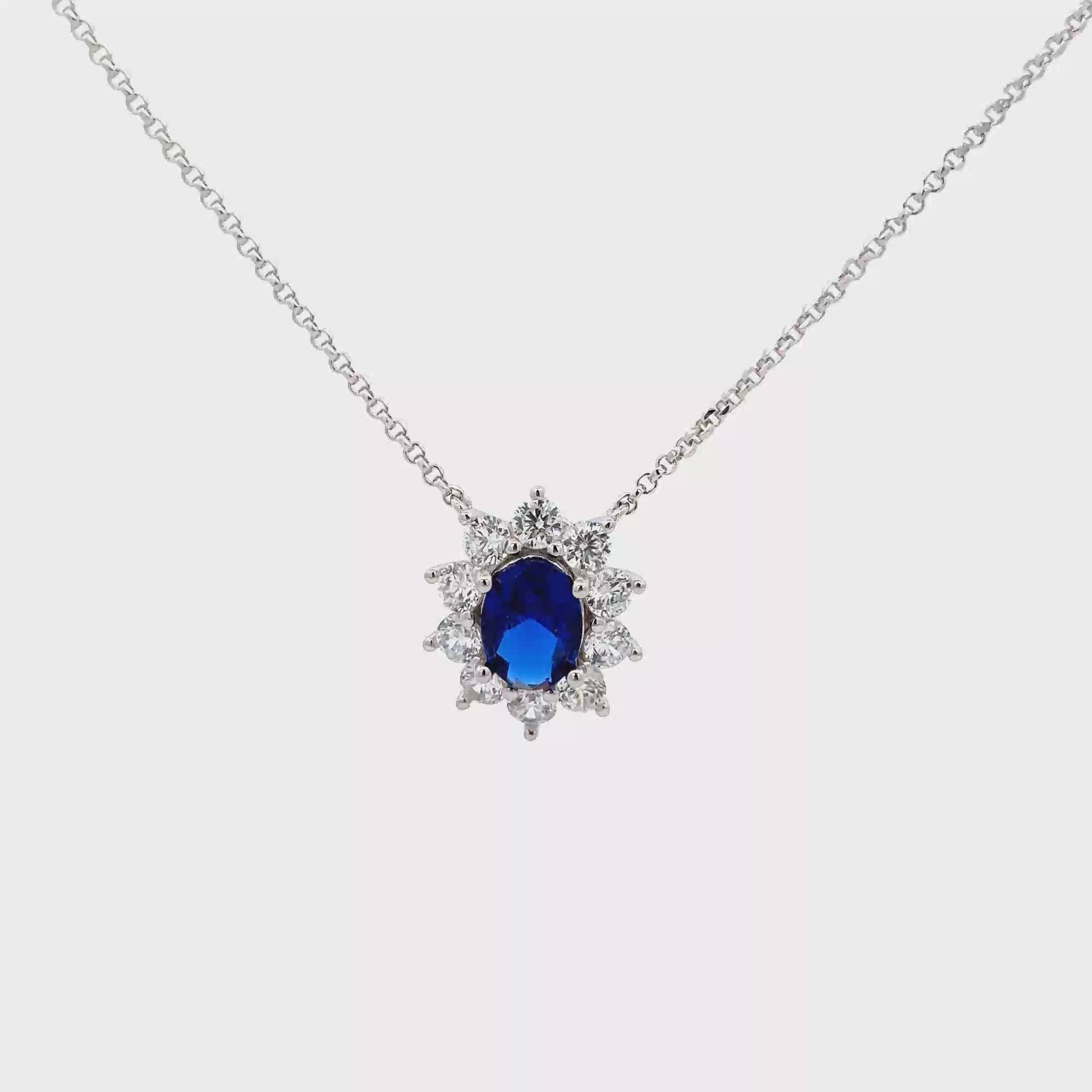 925 STERLING SILVER NECKLACE WITH BLUE CUBIC ZIRCONIA