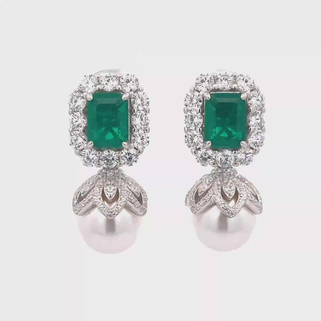 GREEN EMERALD AND CZ EARRINGS 925
