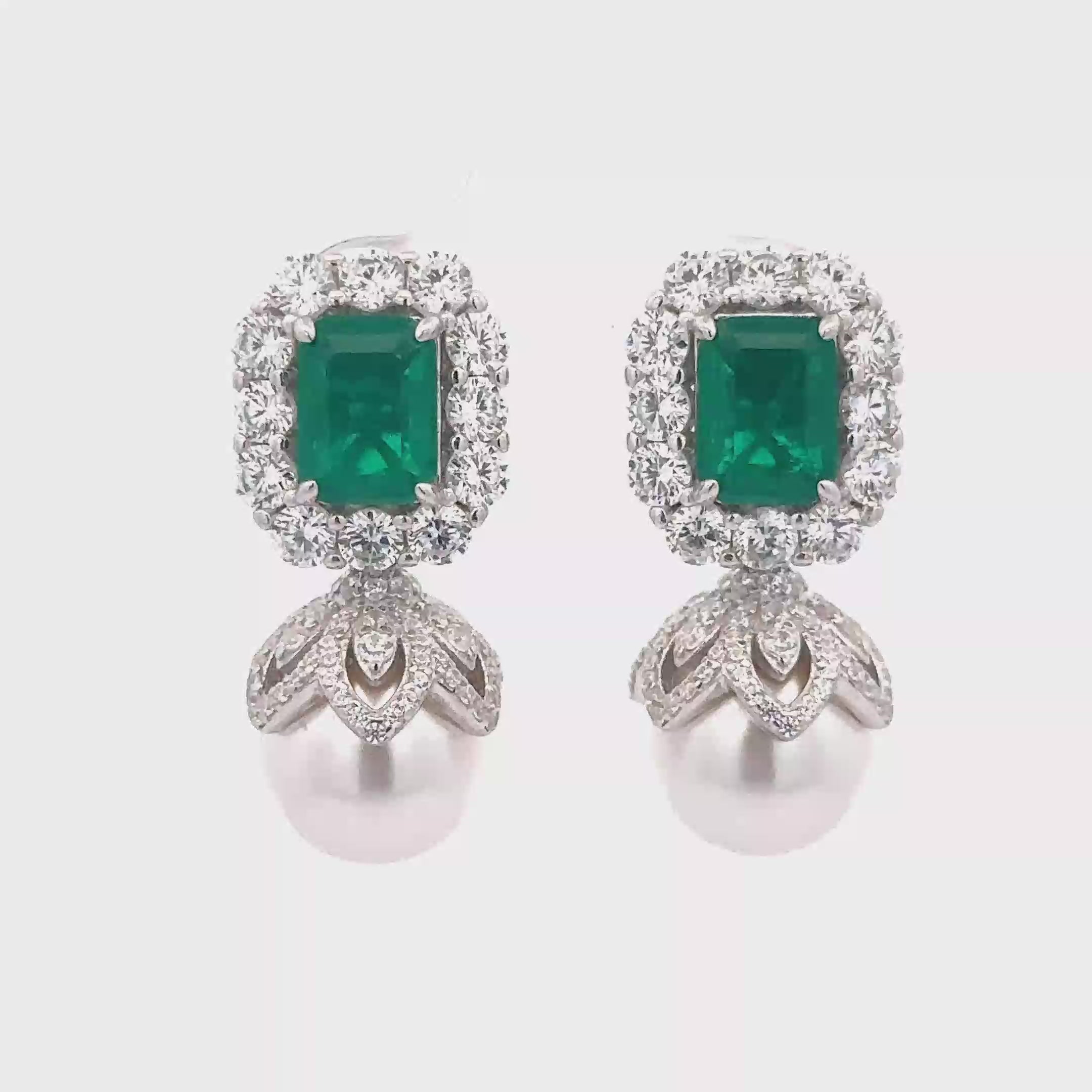 GREEN EMERALD AND CZ EARRINGS 925