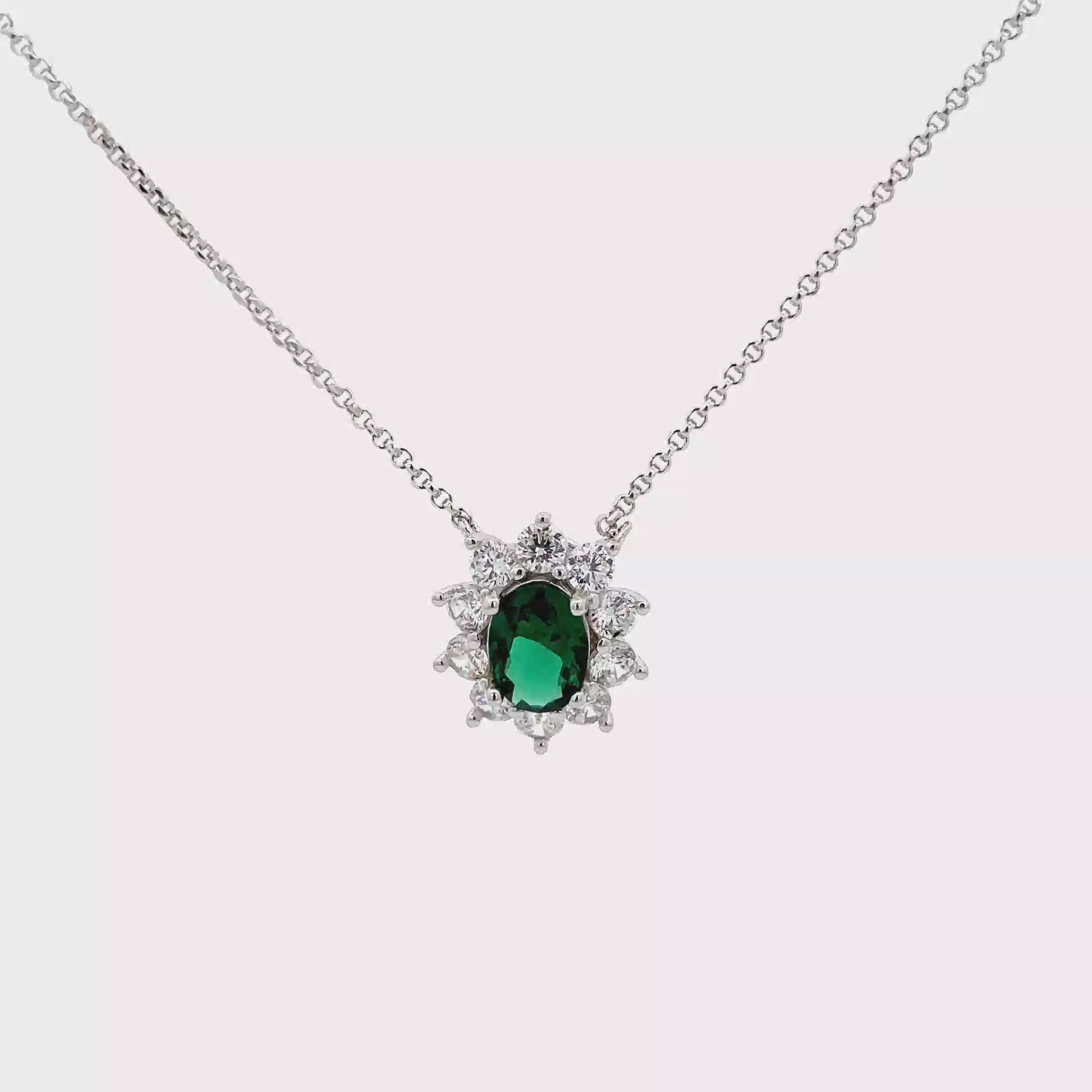 925 STERLING SILVER NECKLACE WITH GREEN CUBIC ZIRCONIA