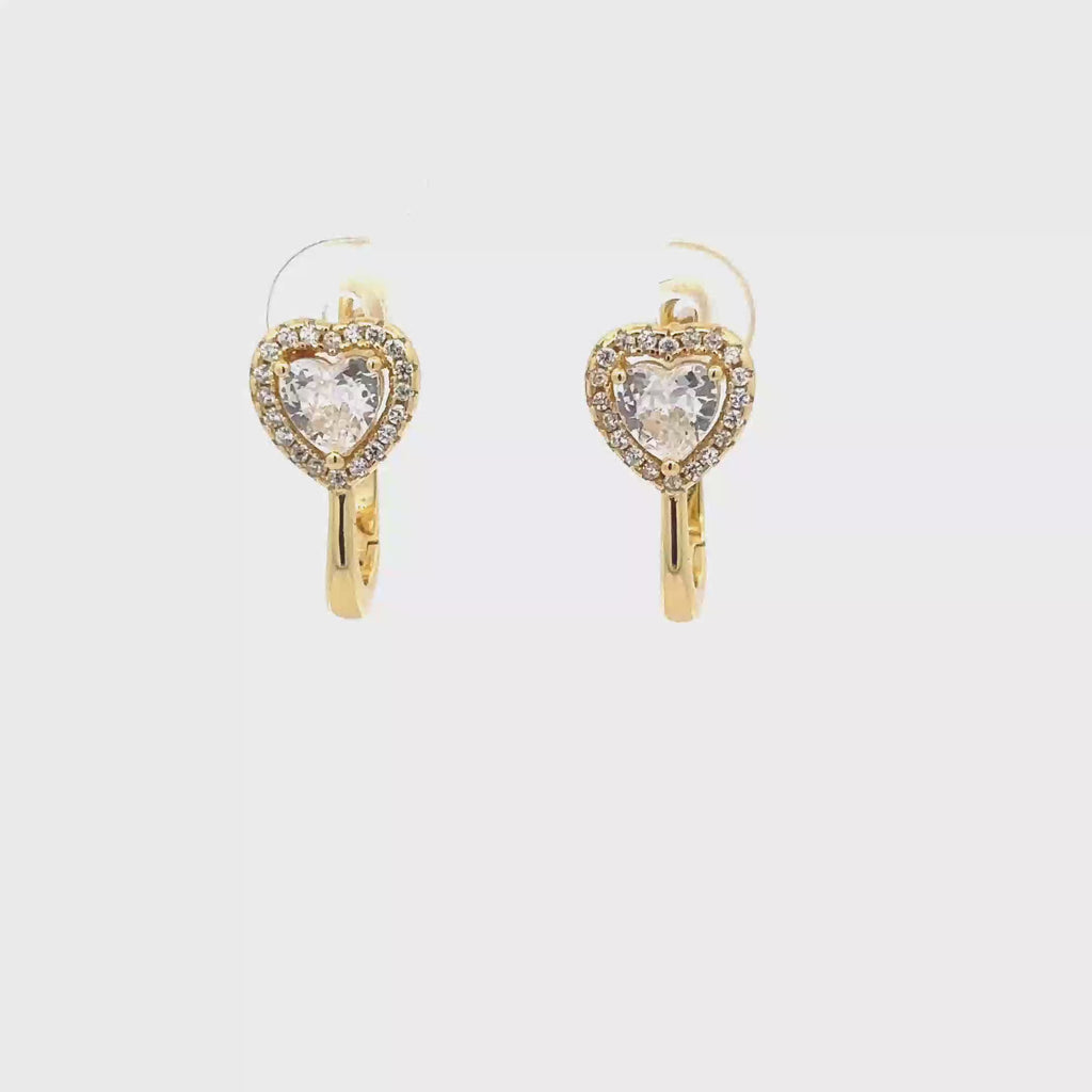 SPARKLING GOLD HEART-SHAPED EARRINGS 925
