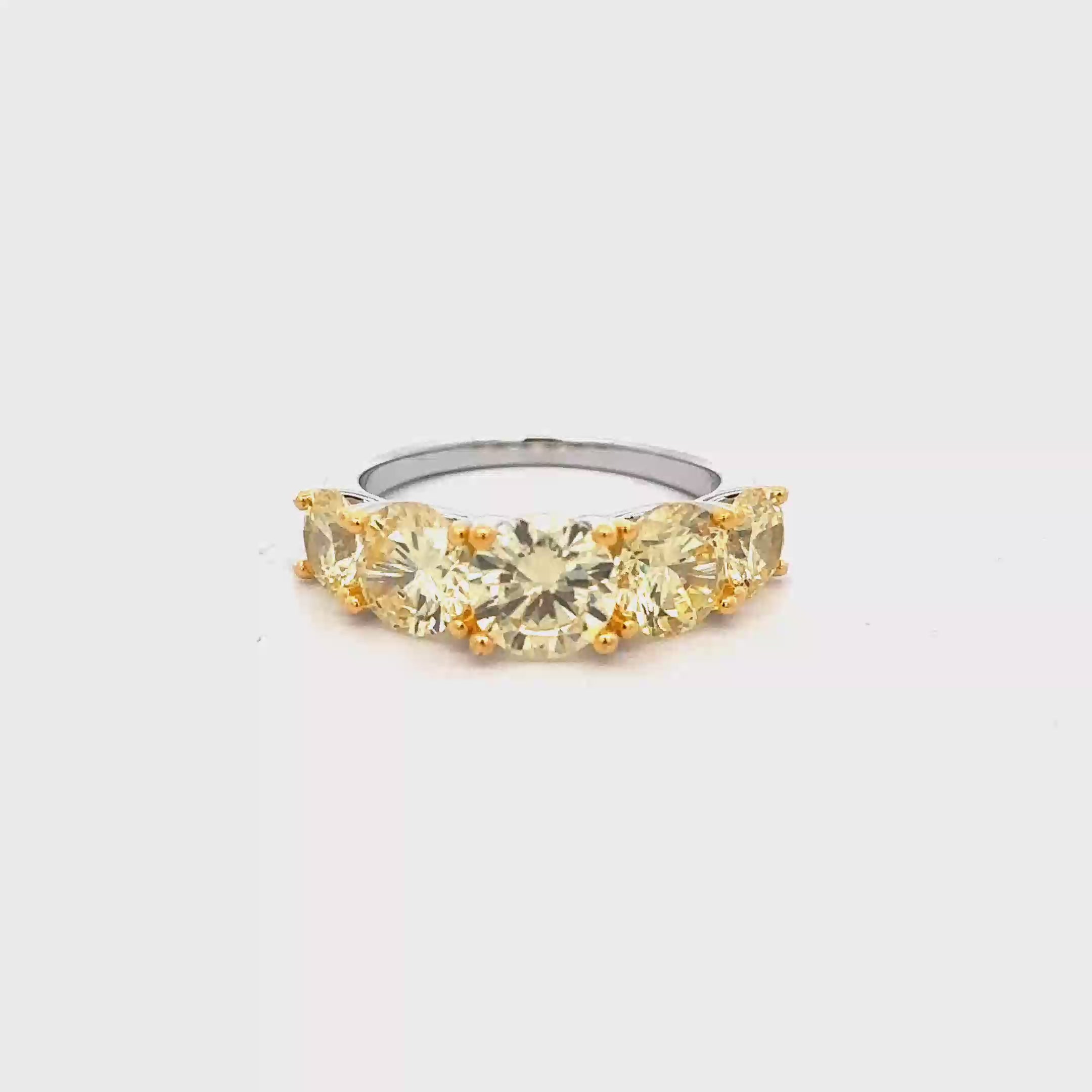 GOLD-PLATED 925 STERLING SILVER RING WITH FIVE YELLOW ZIRCONIA STONES